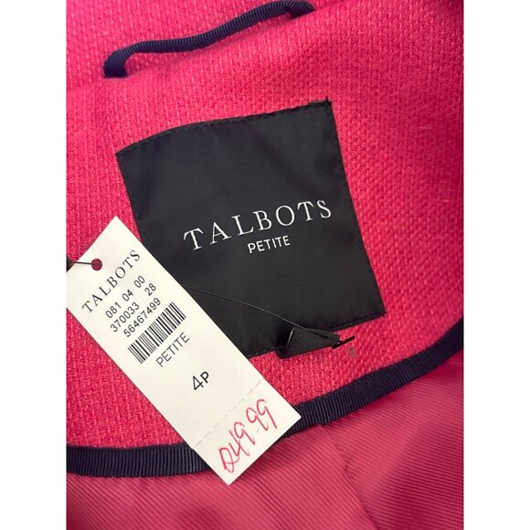 NWT Talbots Petite Pink Wool Coat Gold Button Military Style Jacket 4P Statement - Picture 4 of 6